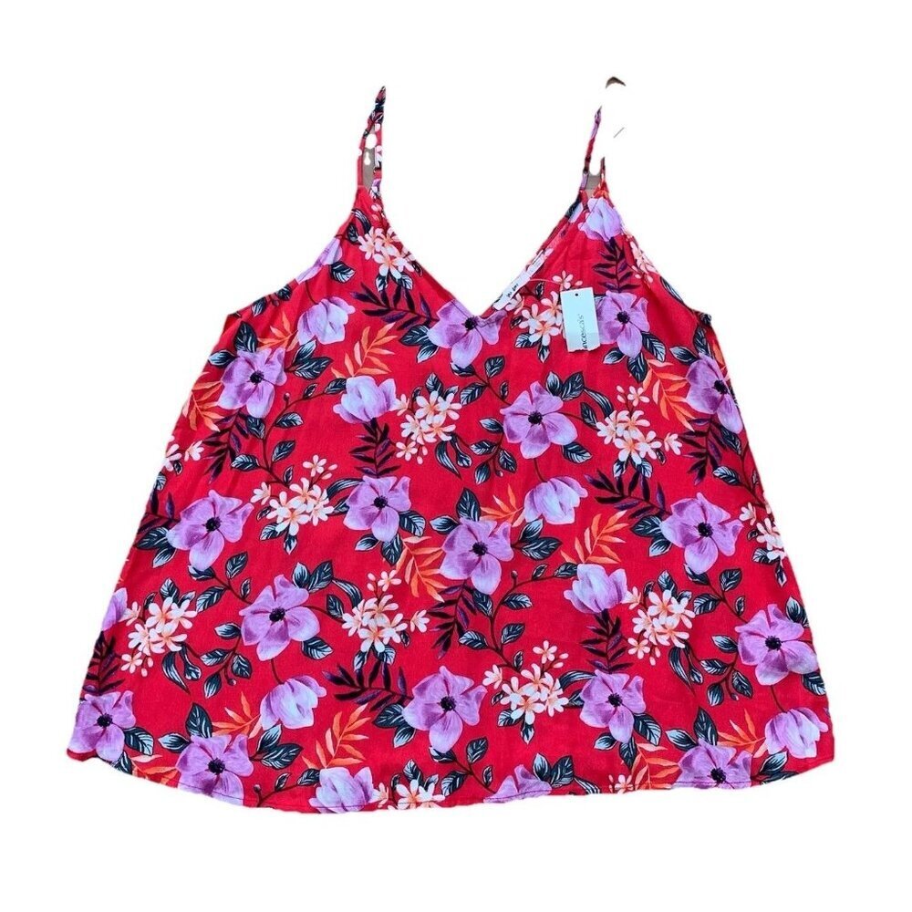 Francescas Women's Large Tank Top Red Floral Tropical Blouse V Neck NWT